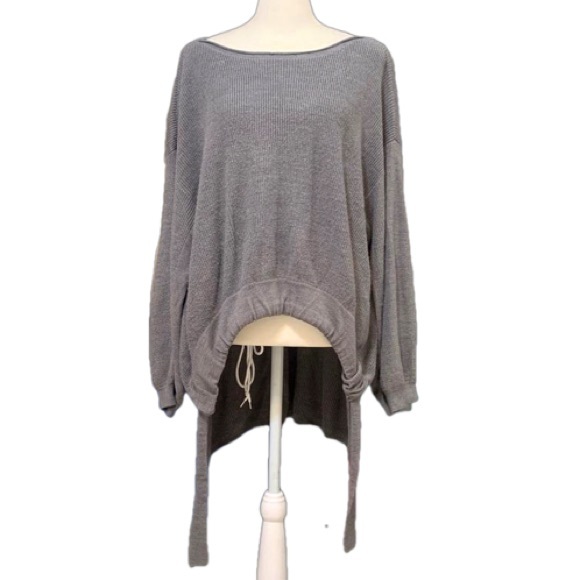 Soho Jeans NY&Co. Gray High Low Knit Long Sleeve Boat Neck Sweater - Picture 2 of 7